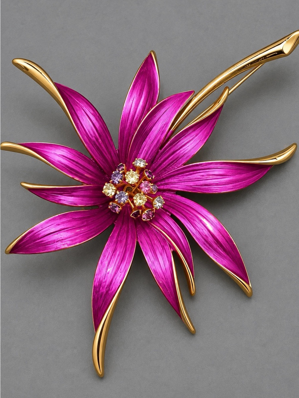 Vintage Enamel Pink Flower Brooch Large #cz351